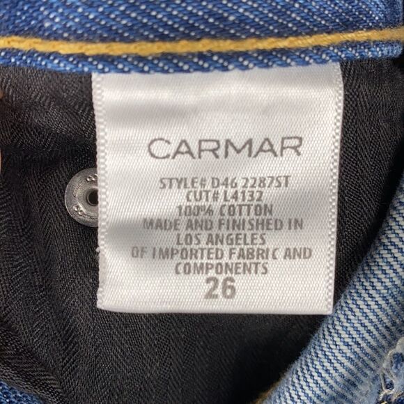 CARMAR  High Waisted Distressed Embroidered Studded Boyfriend Jeans Size 26 - Picture 13 of 15